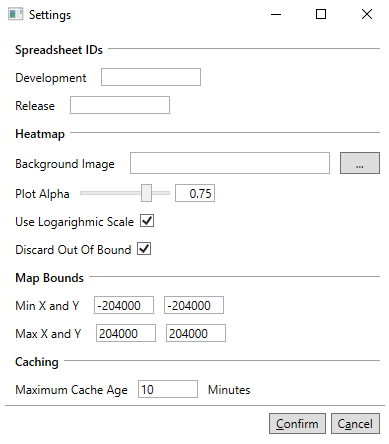 Heatmap tool settings screen